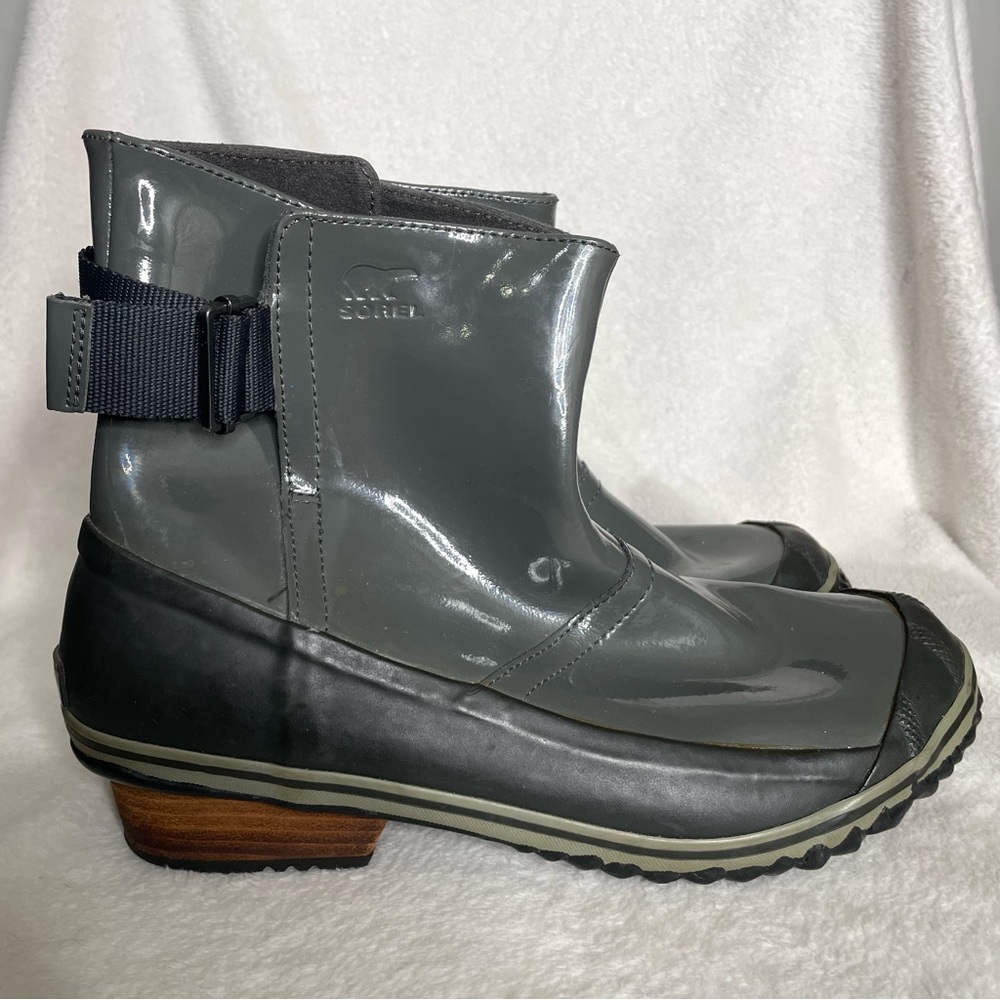 Sorel NL2155 028 Slimboot Pull On Glow Womens 10 Gray Ankle‎ Rain Boots